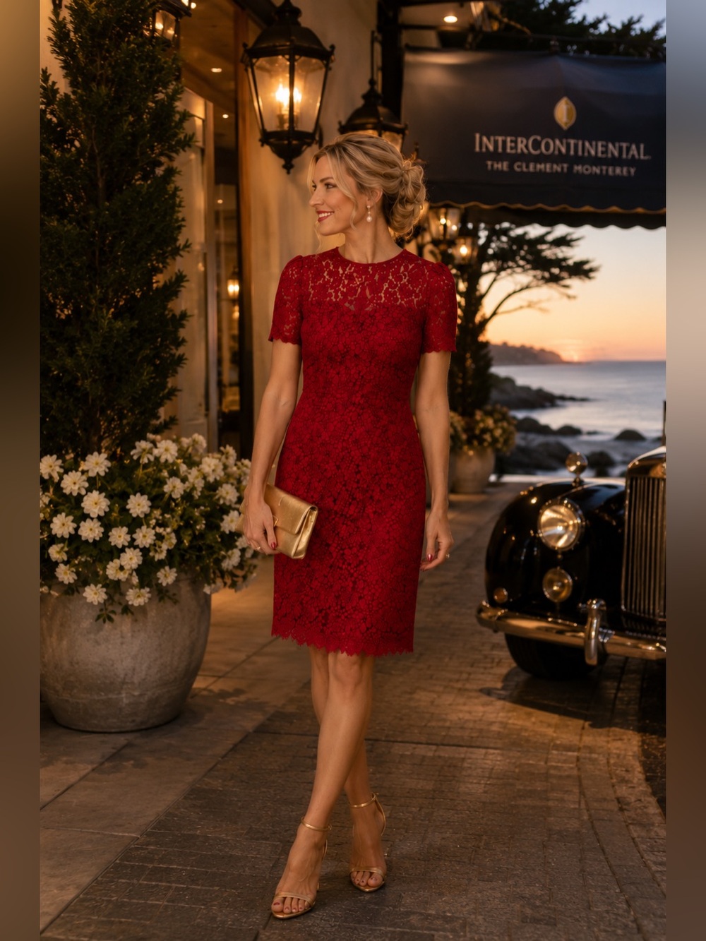 Draper James Regal Red Lace Sheath Dress Size 8 Reese Witherspoon Cocktail - Picture 3 of 12